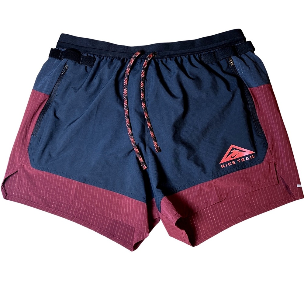 Nike Trail Flex Stride Running Shorts Men M Maroon Black Zipper Pockets Liner